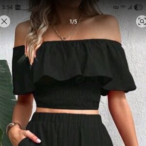 Off-Shoulder Black Ruffle Crop Top - Women